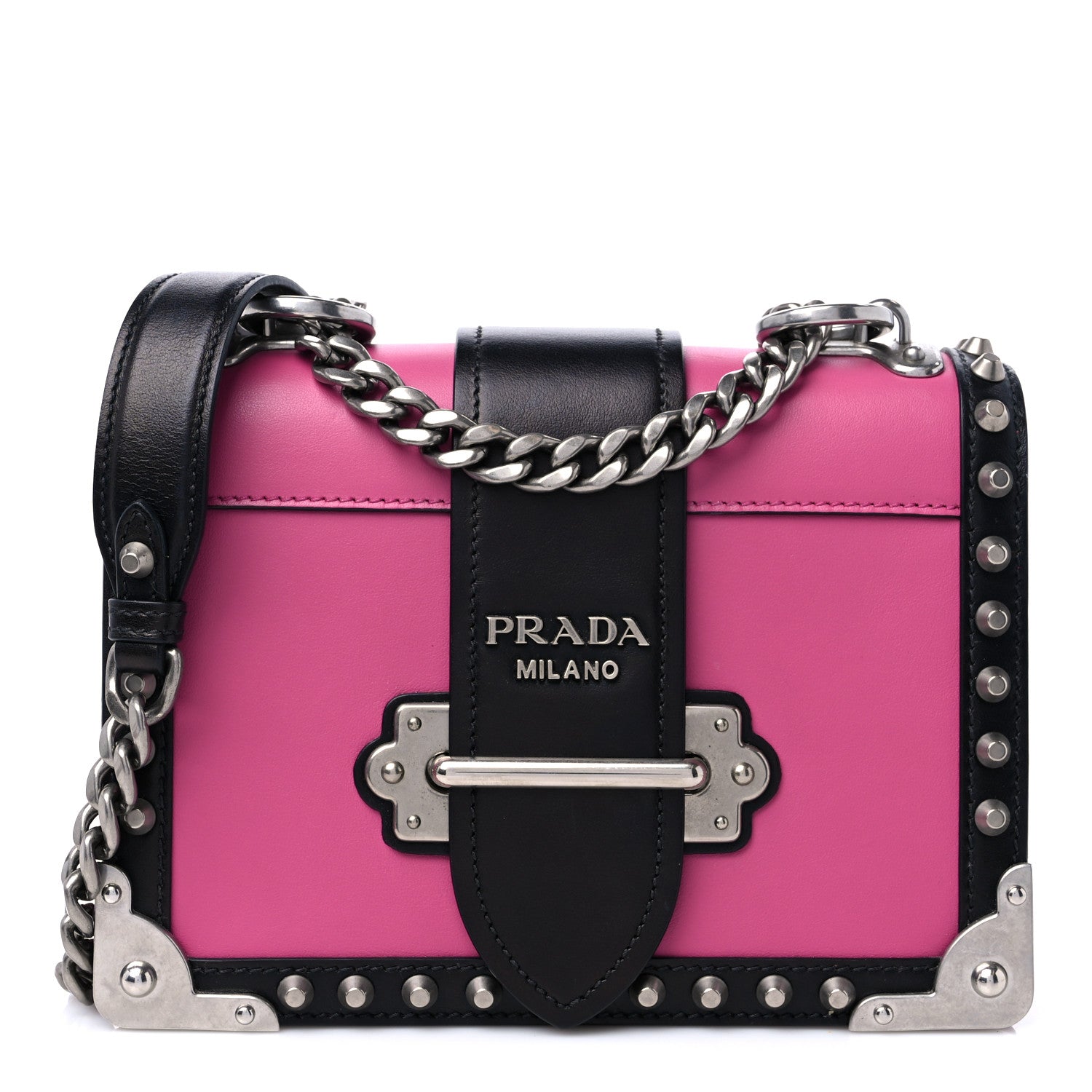 Prada City Calf Saffiano Studded Cahier Bag Fuxia Black 1 of 10
