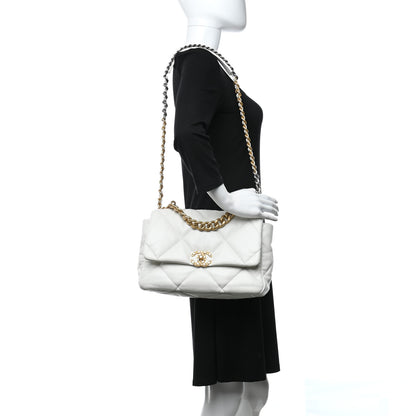 Chanel Goatskin Quilted Large Chanel 19 Flap White 2 of 12