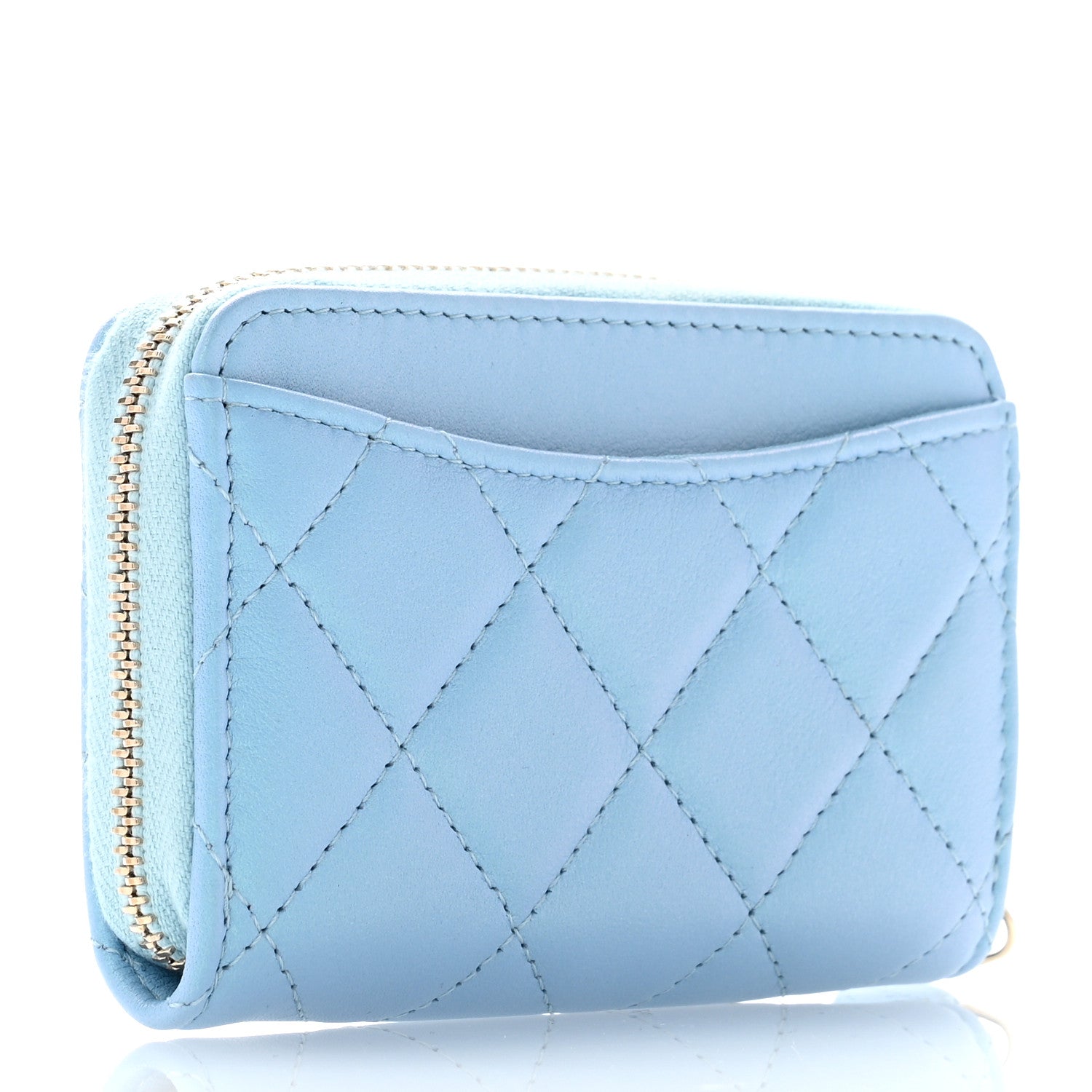 Chanel Iridescent Calfskin Quilted Zip Coin Purse Wallet Light Blue 3 of 7
