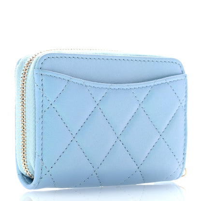 Chanel Iridescent Calfskin Quilted Zip Coin Purse Wallet Light Blue 3 of 7