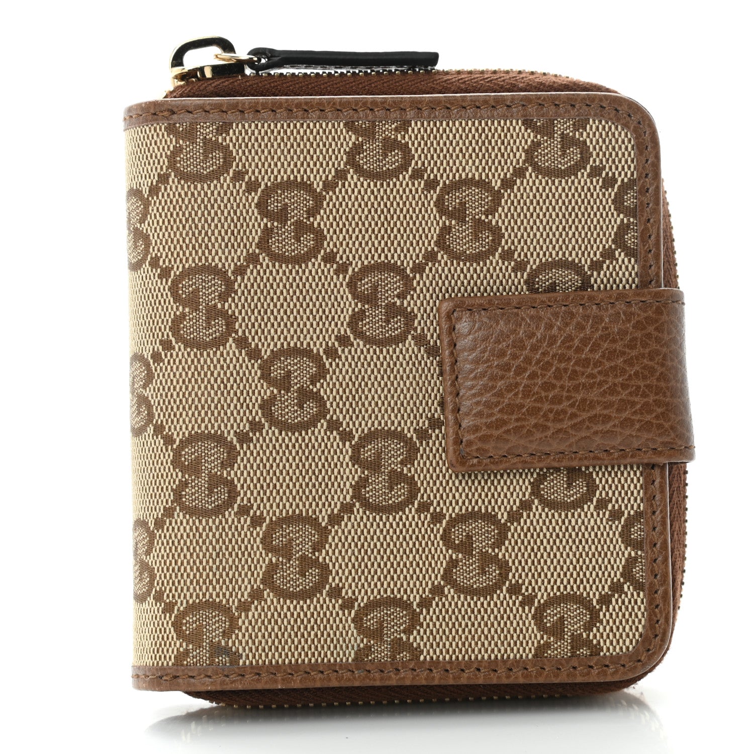 Gucci Monogram Dollar Calfskin Zip Around French Wallet Beige Ebony Tabacco 1 of 8