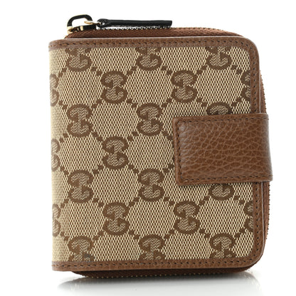 Gucci Monogram Dollar Calfskin Zip Around French Wallet Beige Ebony Tabacco 1 of 8