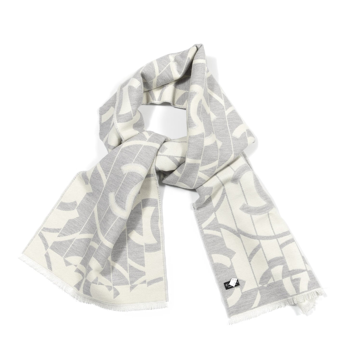 Wool Silk CC Scarf Grey Ivory