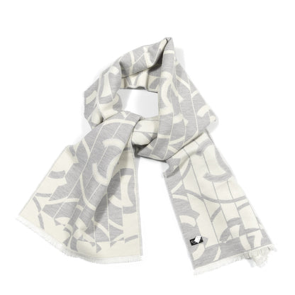 Chanel Wool Silk CC Scarf Grey Ivory 2 of 3