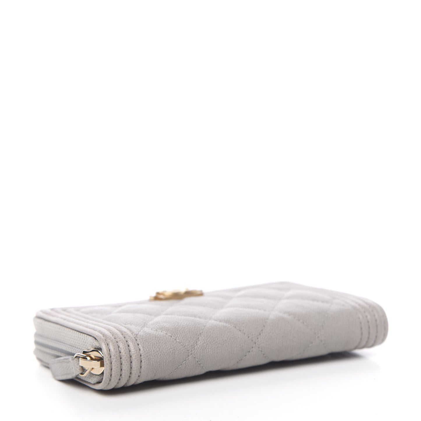 Caviar Quilted Boy Small Zip Around Wallet Grey