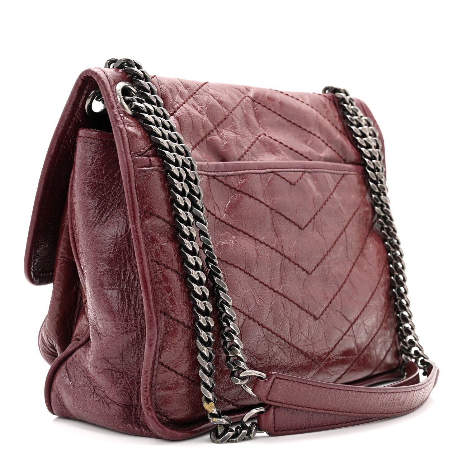 Saint Laurent Crinkled Calfskin Matelasse Monogram Medium Niki Chain Satchel Burgundy 3 of 11