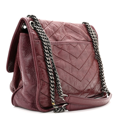 Saint Laurent Crinkled Calfskin Matelasse Monogram Medium Niki Chain Satchel Burgundy 3 of 11