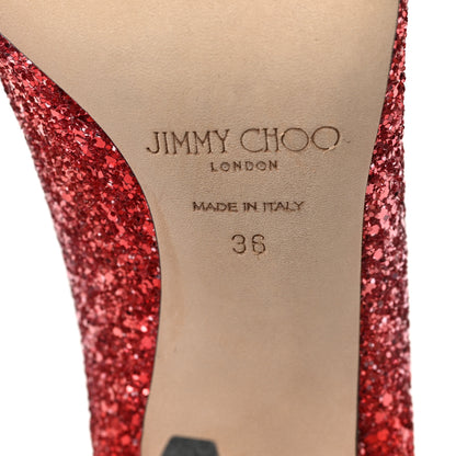 Jimmy Choo Dynamic Coarse Glitter Fabric Love 100 Pumps 36 Bubble Red 6 of 7