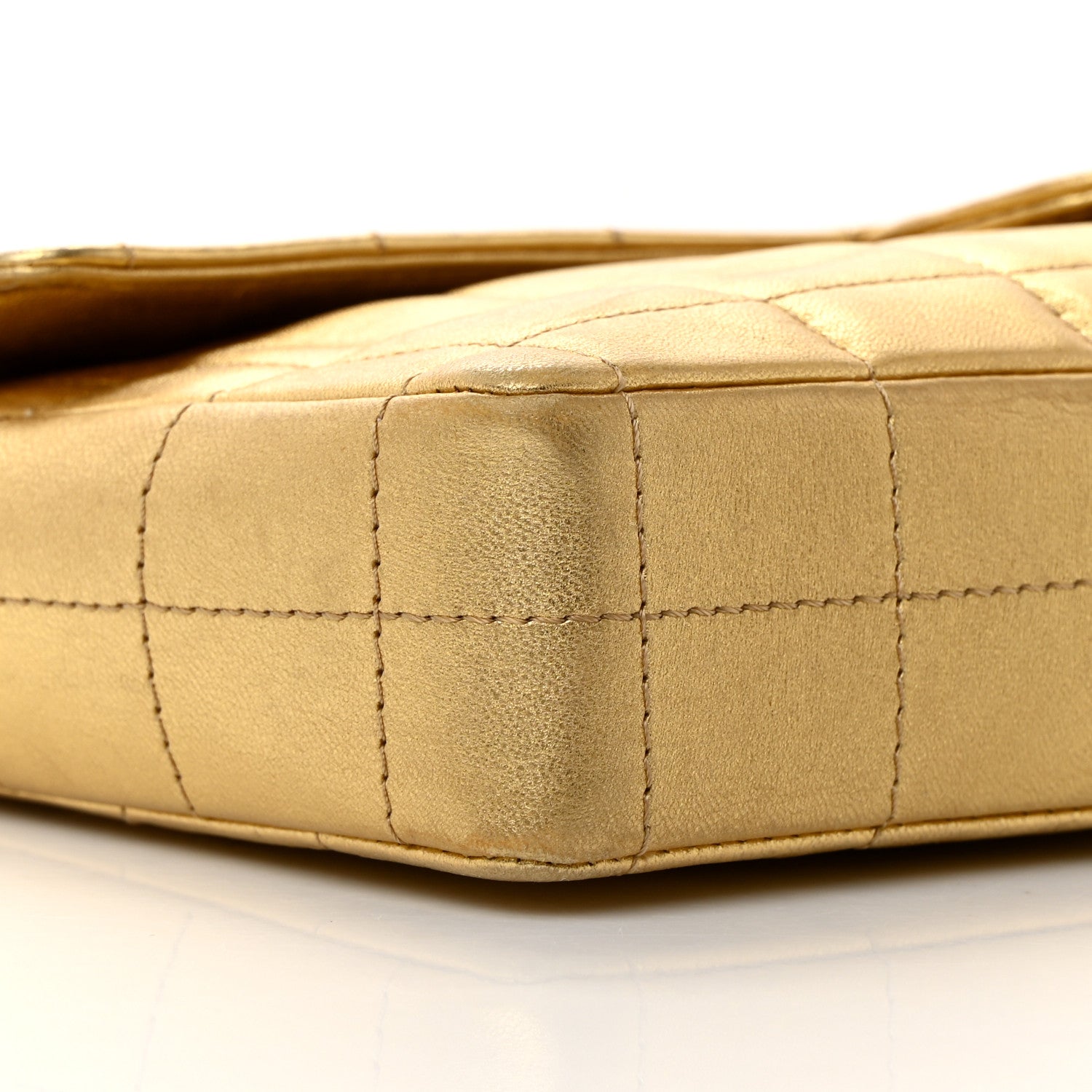 Chanel Metallic Lambskin Quilted East West Chocolate Bar Flap Gold 10 of 16