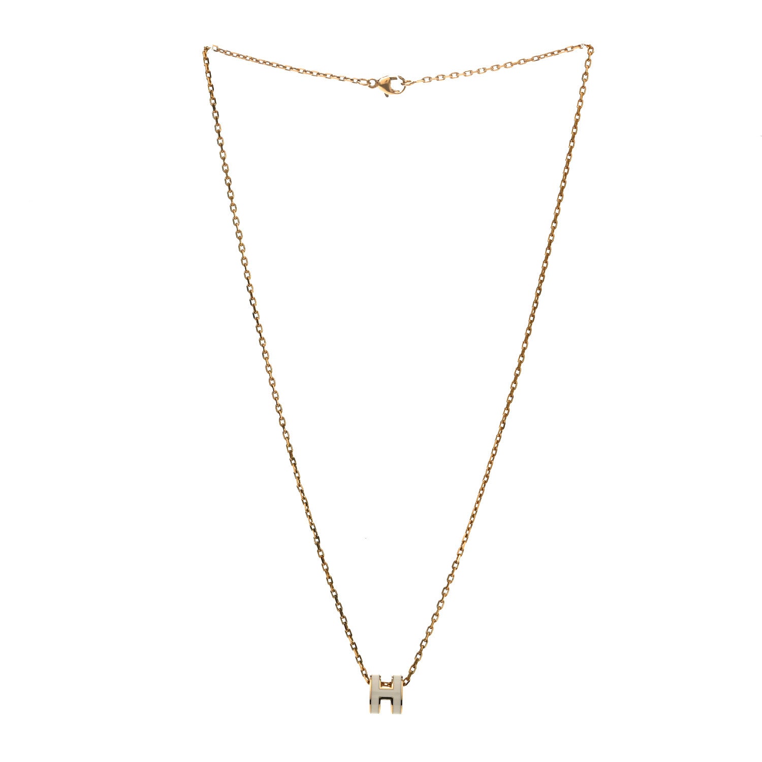 Hermes Lacquered Gold Mini Pop H Pendant Necklace White 3 of 4