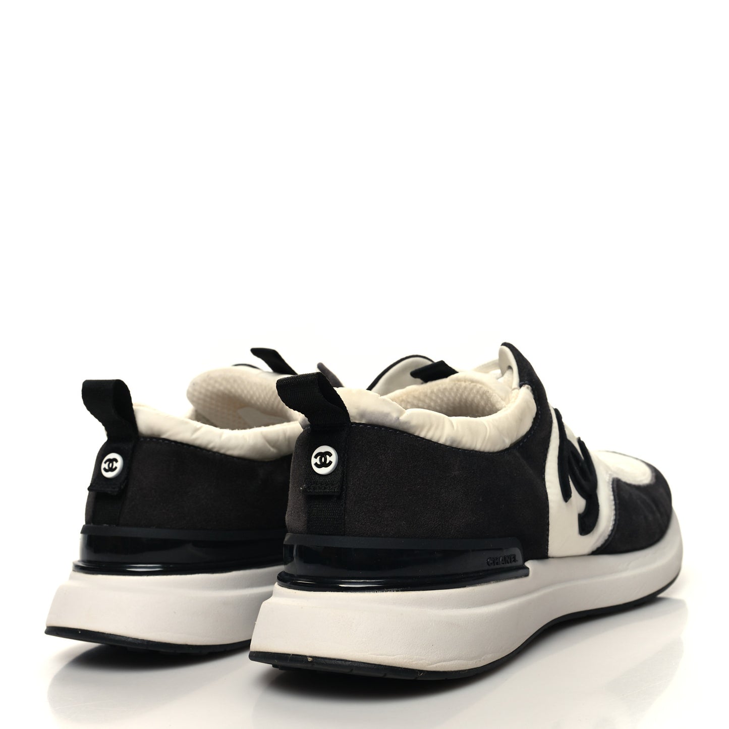 Nylon Calfskin Suede Womens CC Sneakers 41.5 White Black