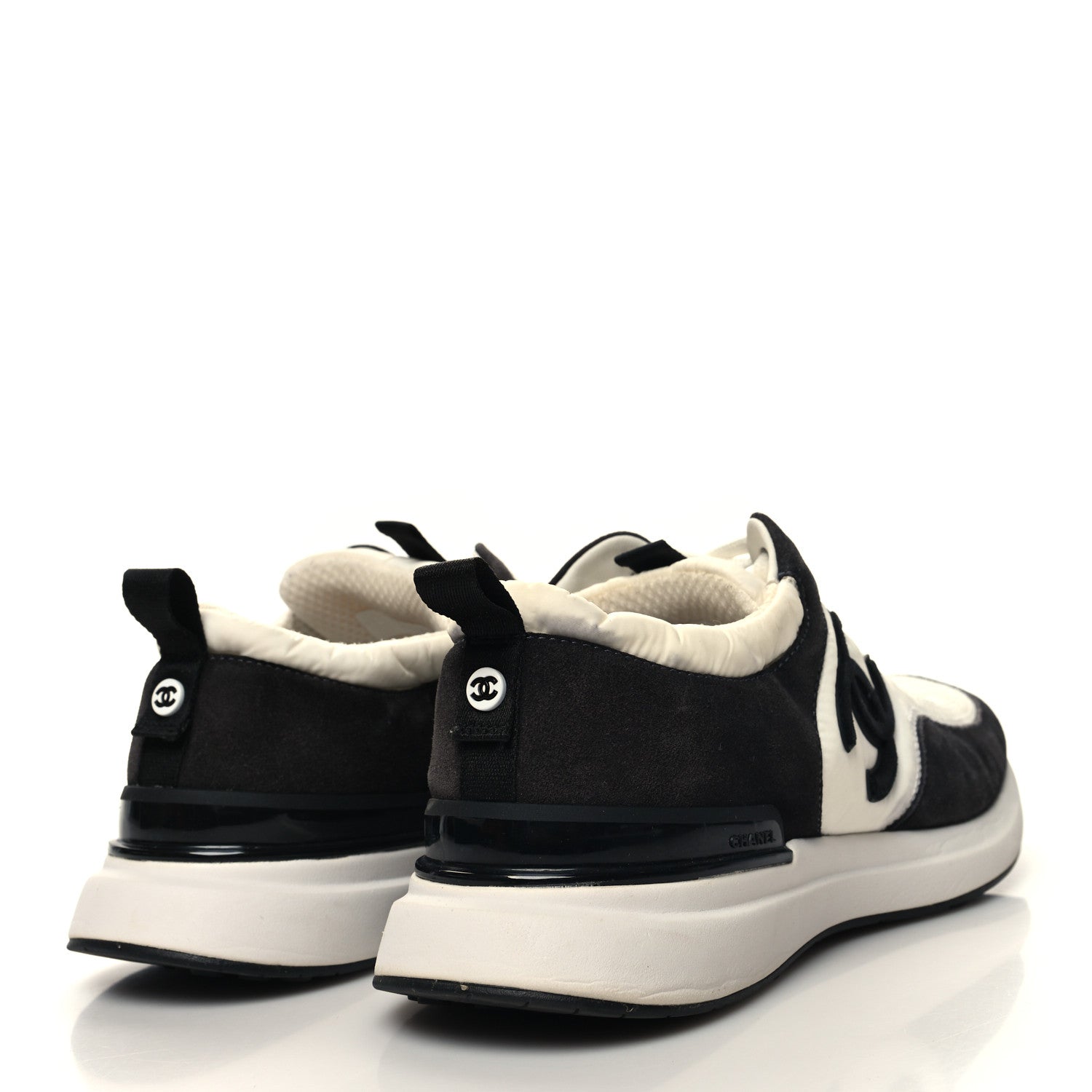 Chanel Nylon Calfskin Suede Womens CC Sneakers 41.5 White Black 4 of 10