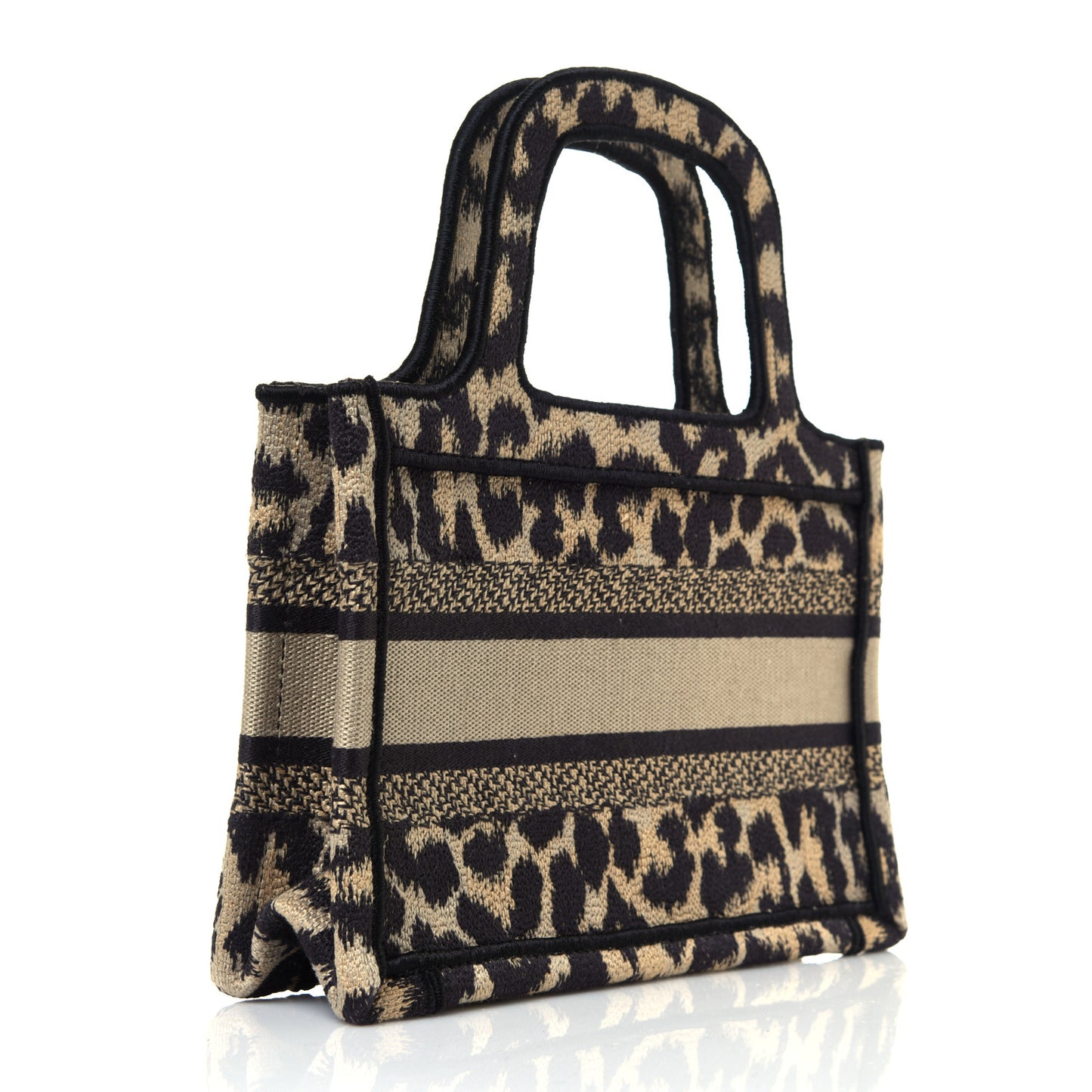 Canvas Mizza Embroidered Mini Leopard Book Tote Beige