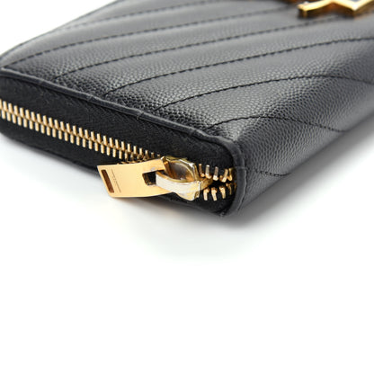 Saint Laurent Grain De Poudre Matelasse Chevron Monogram Zip Around Wallet Black 9 of 10
