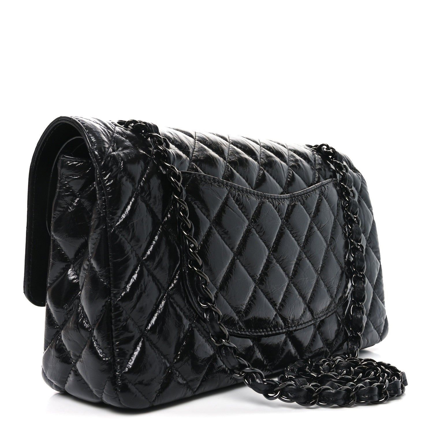 Chanel Shiny Crumpled Calfskin Quilted Medium Double Flap So Black 3 of 11