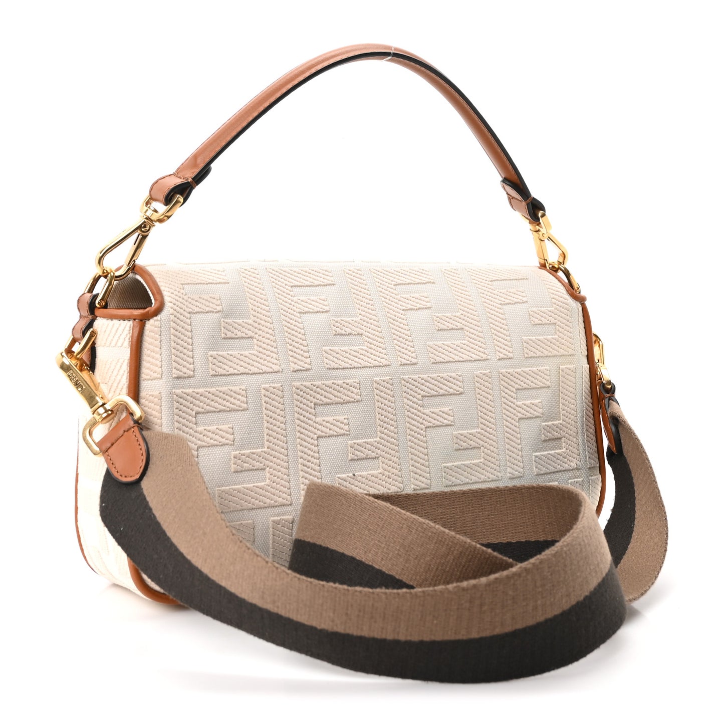Canvas Vitello King Bi-Color Strap FF Embroidered Baguette Grezzo Brandy Cuoio