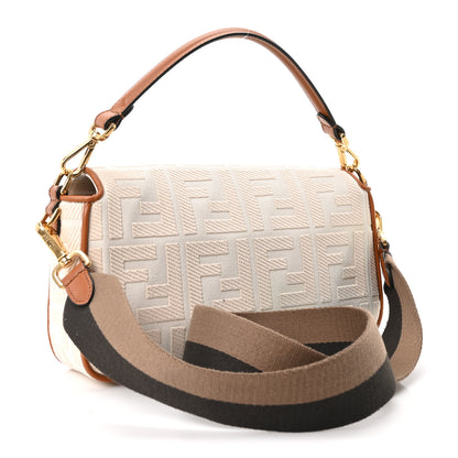 Fendi Canvas Vitello King Bi-Color Strap FF Embroidered Baguette Grezzo Brandy Cuoio 3 of 9
