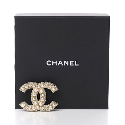 Chanel Pearl Crystal CC Brooch Light Gold 4 of 4