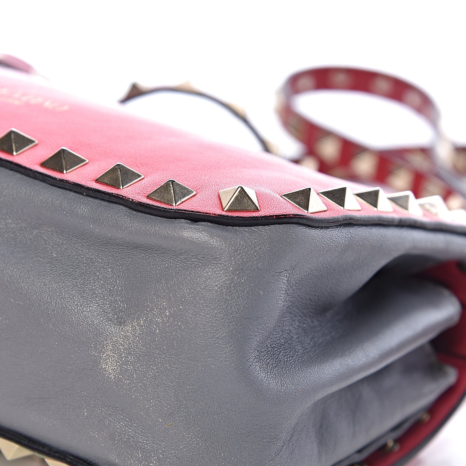 Valentino Garavani Vitello Colorblock Mini Rockstud Flap Saddle Crossbody Bag Deep Rose Green Grey Scarlet 14 of 15