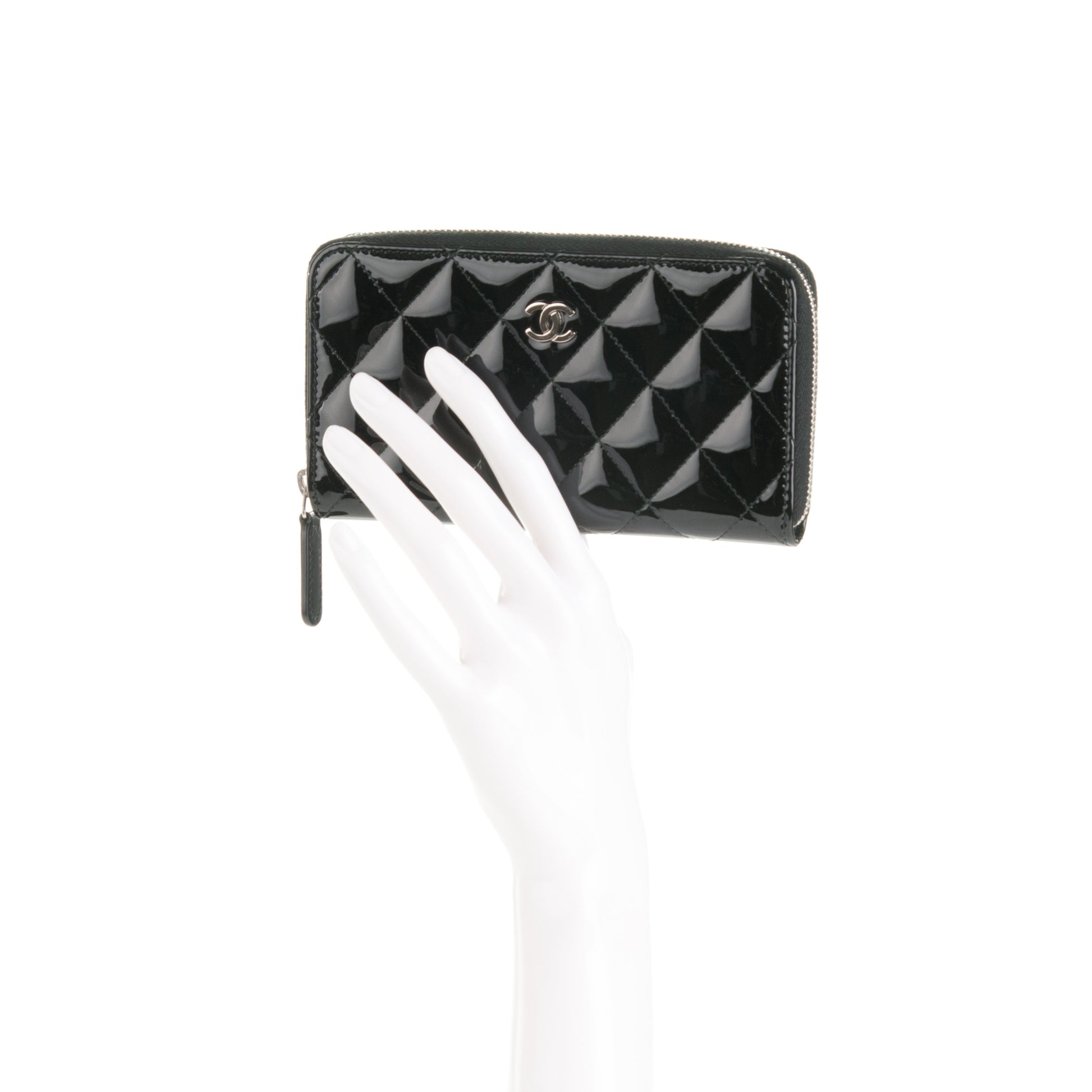 Chanel Patent Quilted Small Zip Around Wallet Black 2 of 8