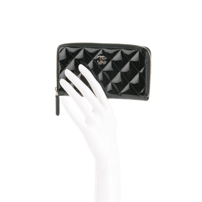 Chanel Patent Quilted Small Zip Around Wallet Black 2 of 8