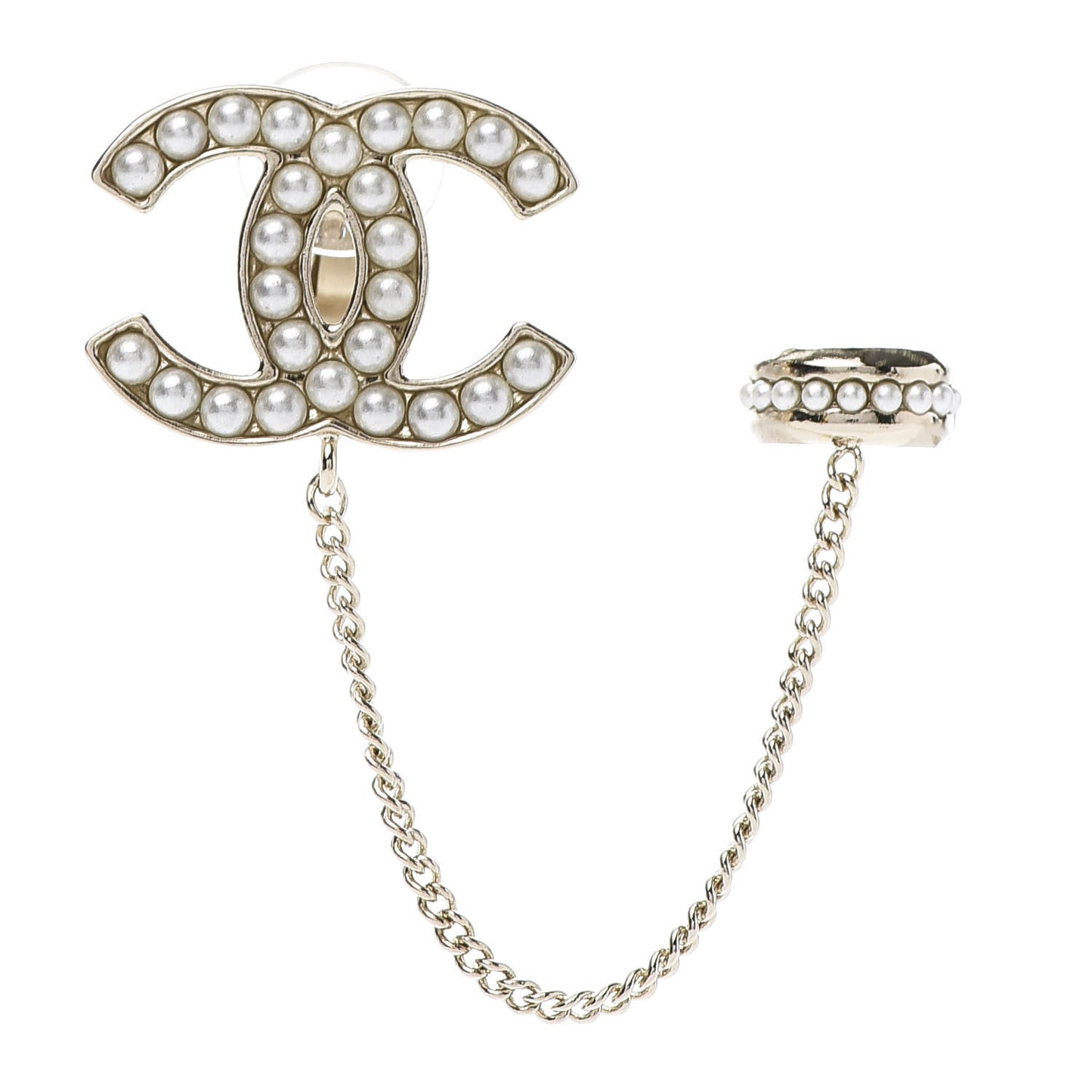 Pearl CC Chain Cuff Single Earring Gold Pearly White