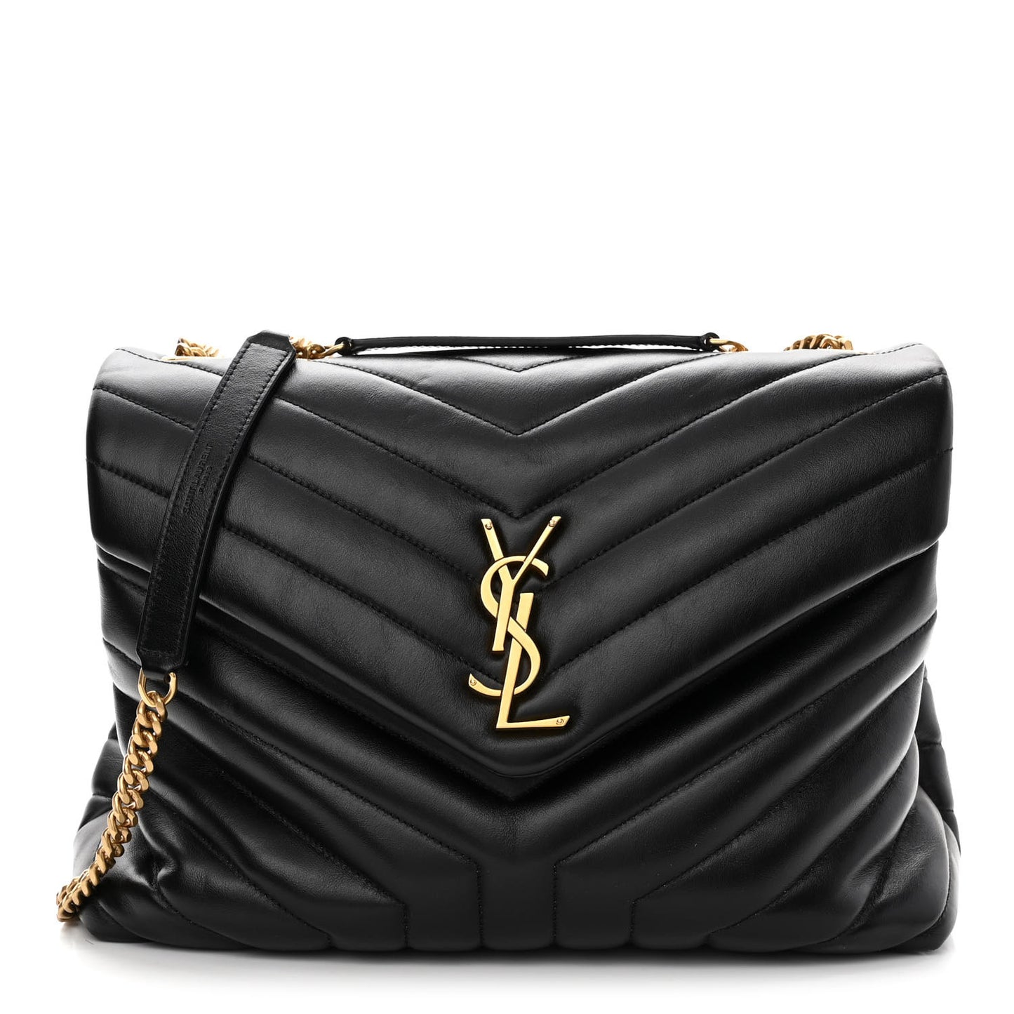 Calfskin Y Quilted Monogram Medium Loulou Chain Satchel Black