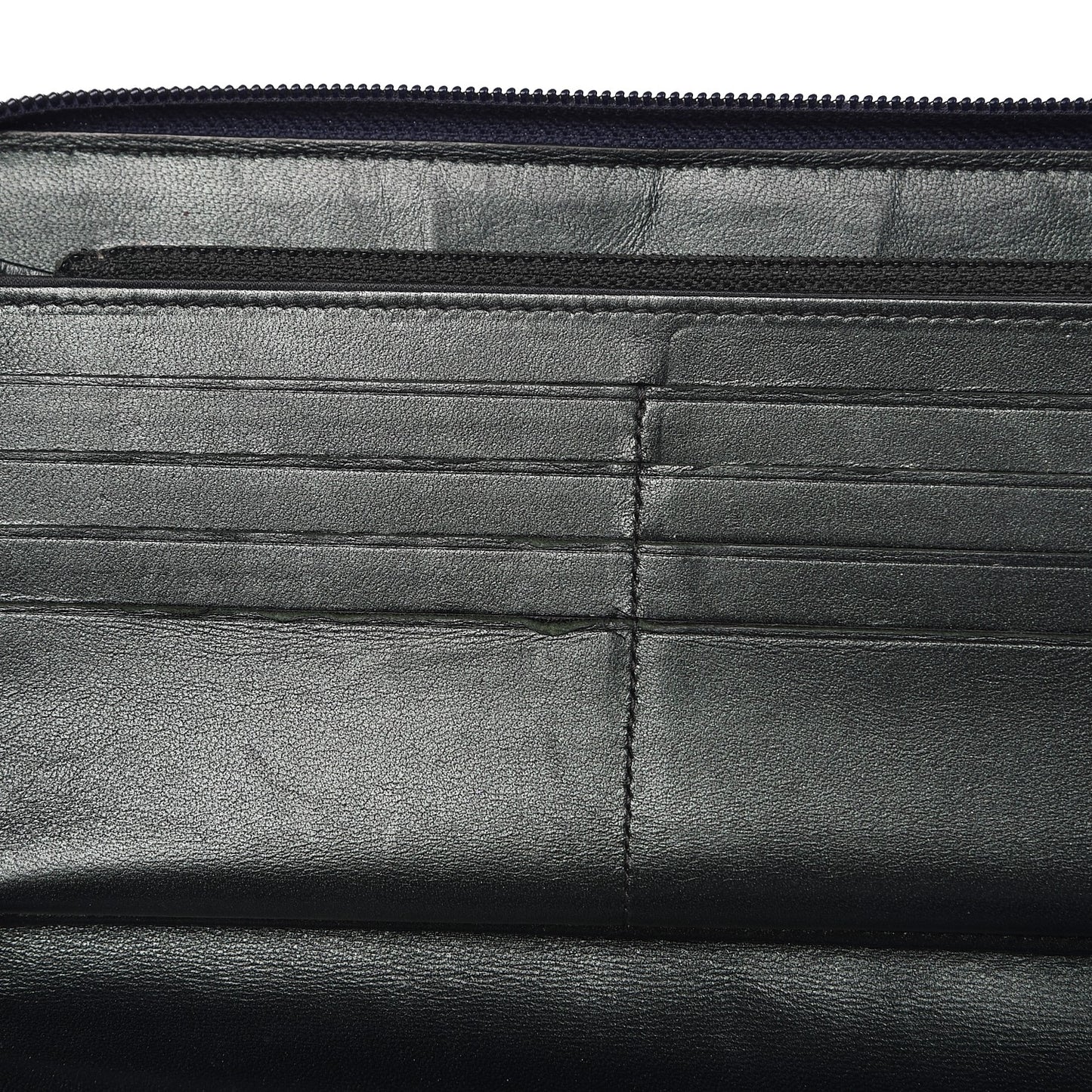 Lambskin Camellia Embossed Zip Around Organizer Wallet Navy