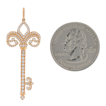 Tiffany 18K Rose Gold Diamond .54ct Fleur De Lis Key Pendant 2 of 4