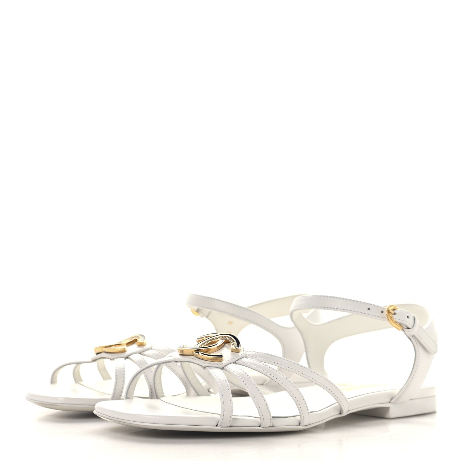 Chanel Lambskin Crystal CC Sandals 37 White 4 of 9