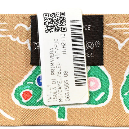 Hermes Silk Isola Di Primavera Twilly Camel Bleu Vif Fuchsia 3 of 5