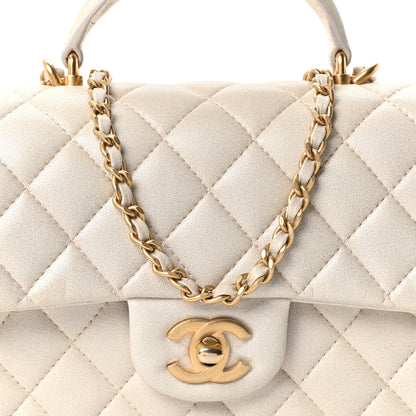 Chanel Iridescent Lambskin Quilted Mini Top Handle Rectangular Flap White 8 of 10