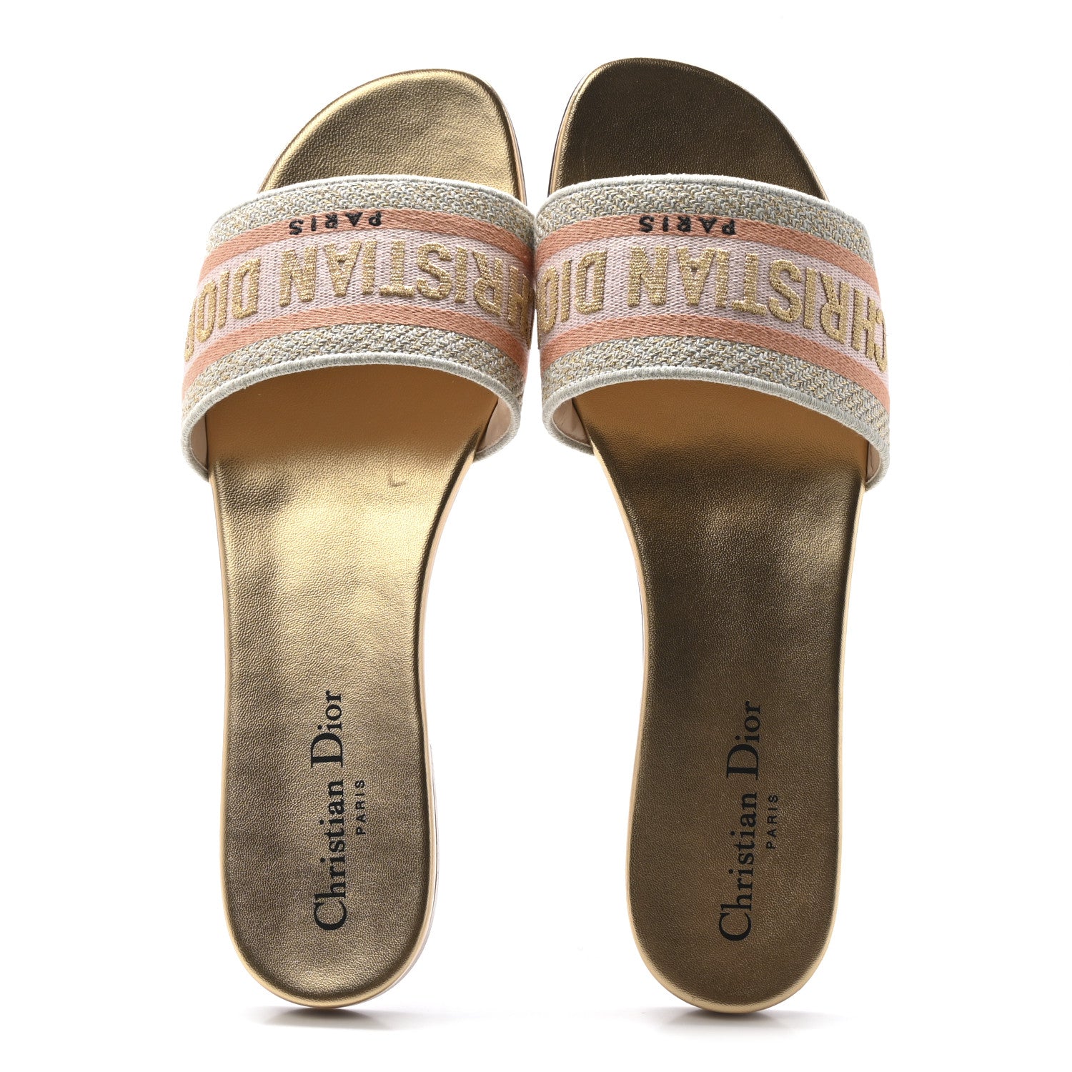 Christian Dior Canvas Lurex Embroidered Dway Flat Slide Sandals 38 Platinum 40 Platinum 2 of 10