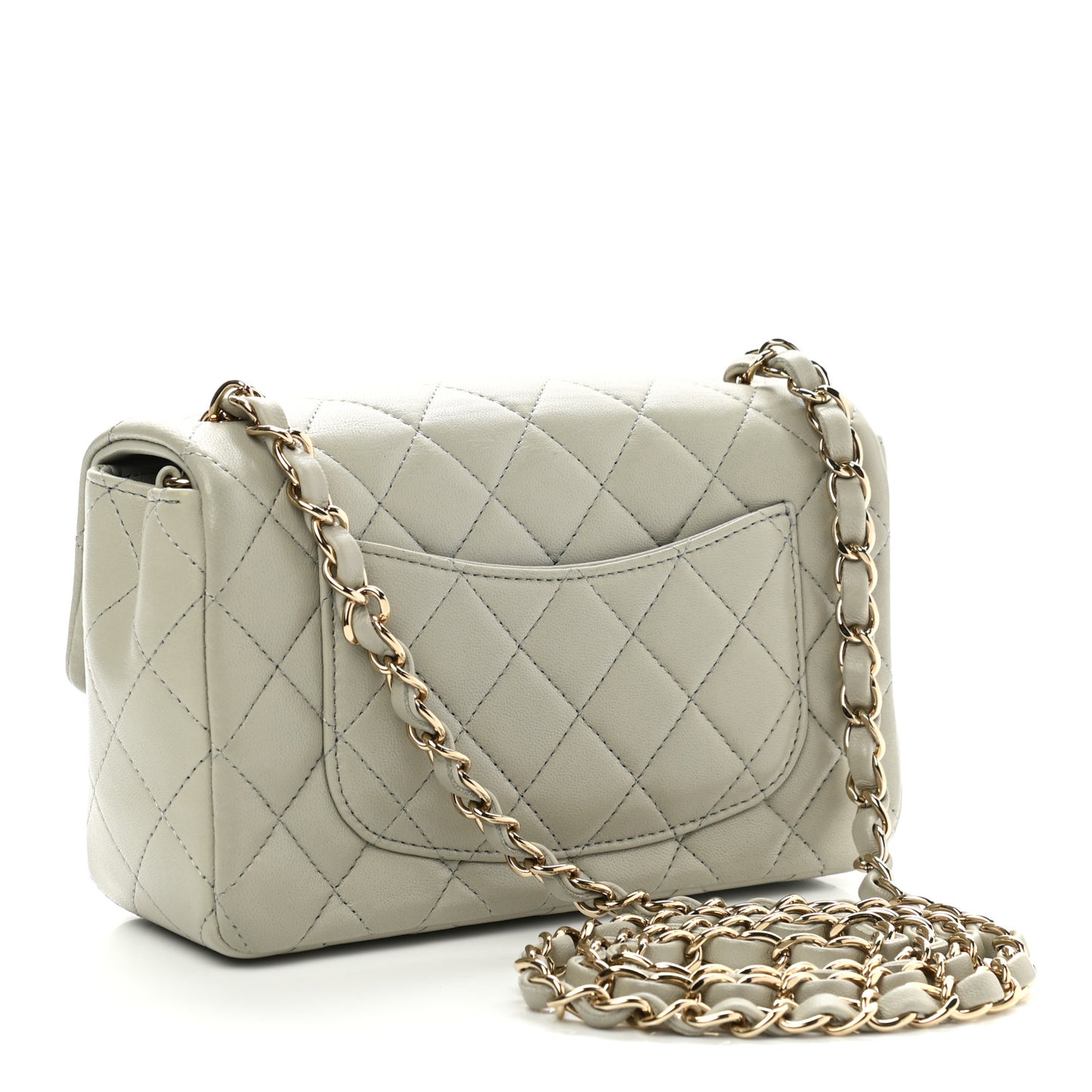 Lambskin Quilted Mini Rectangular Flap Grey