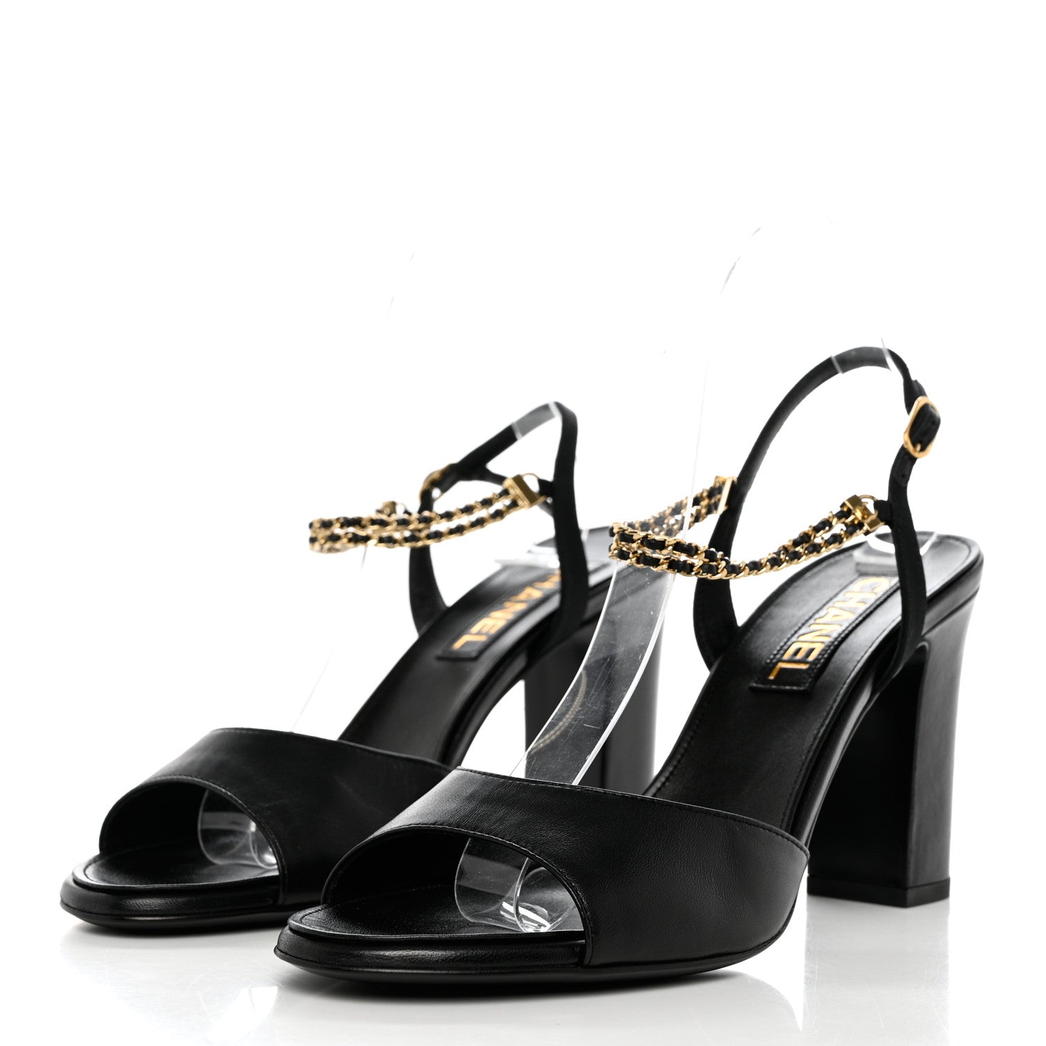 Chanel Lambskin Grosgrain CC Chain Strap Sandals 40 Black 3 of 9