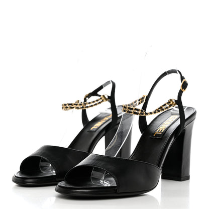 Chanel Lambskin Grosgrain CC Chain Strap Sandals 40 Black 3 of 9