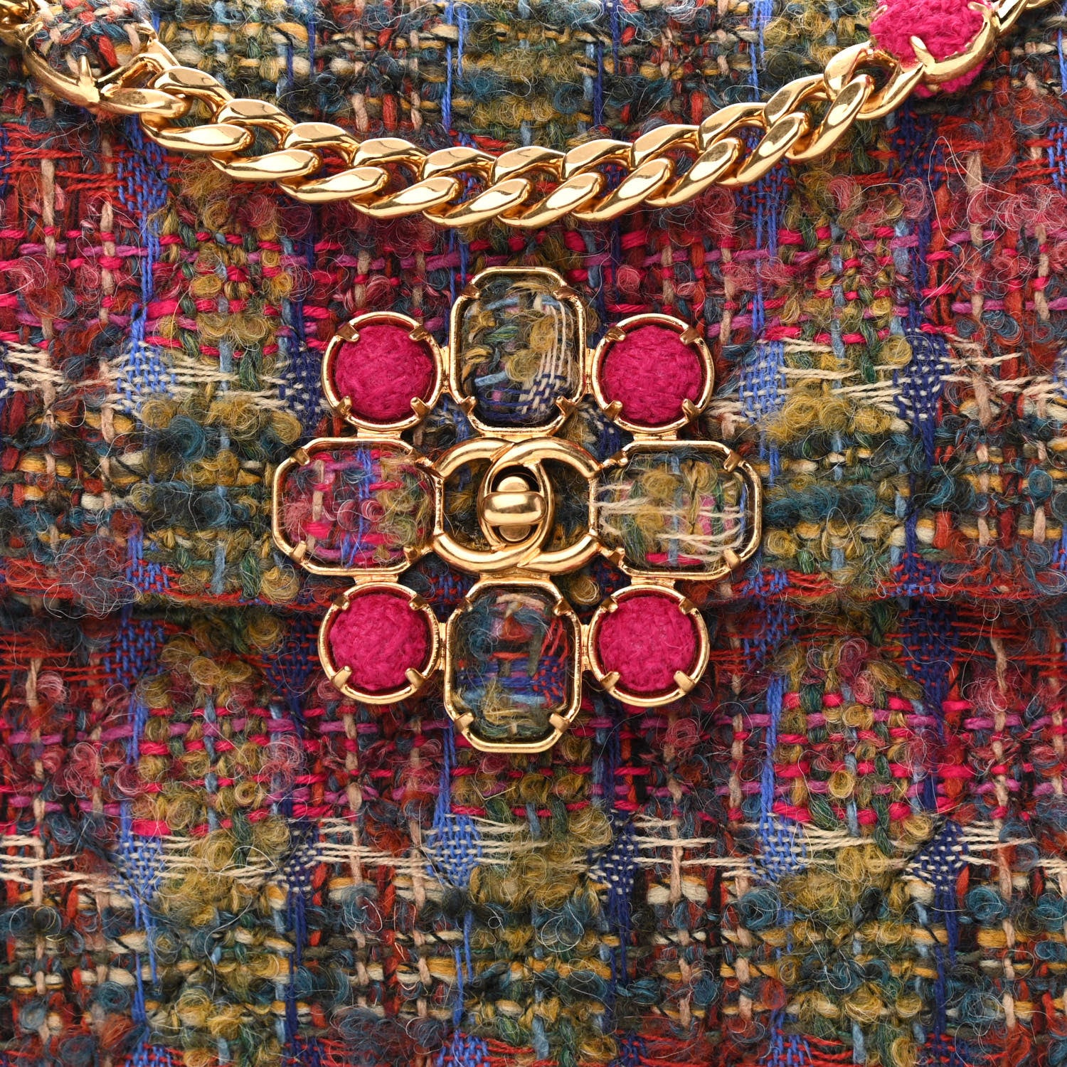 Chanel Wool Tweed Quilted Small Flap Khaki Red Pink Blue Green 7 of 10