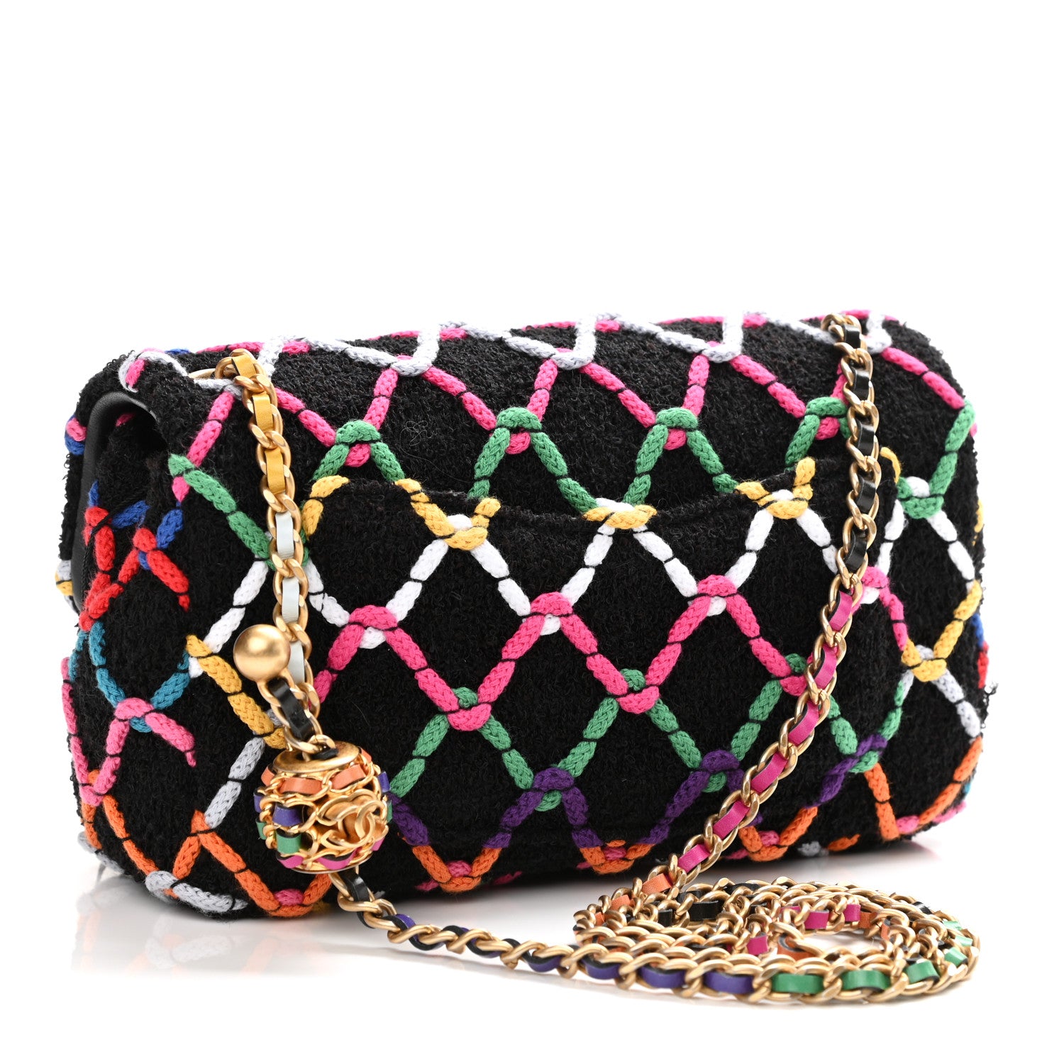 Chanel Tweed Diamond Threaded Mini Rectangular Pearl Crush Flap Black Multicolor 3 of 11