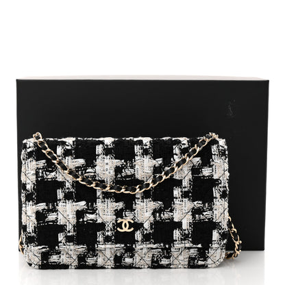 Chanel Tweed Quilted Wallet On Chain WOC Black Ecru White 12 of 12