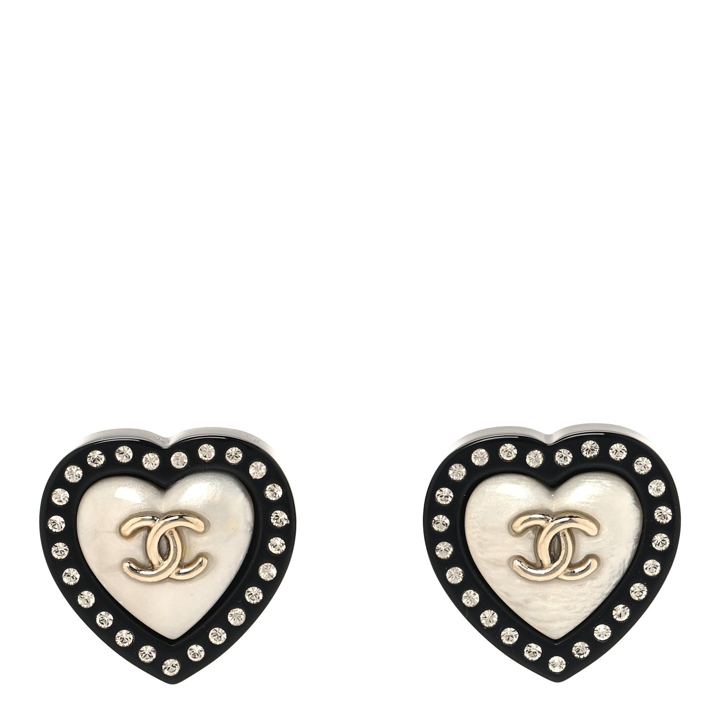 Resin Crystal CC Heart Earrings Black Gold