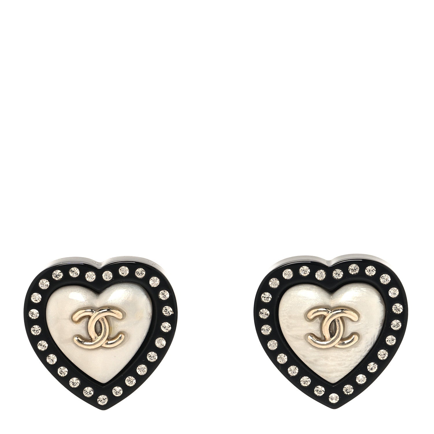 Chanel Resin Crystal CC Heart Earrings Black Gold 1 of 5
