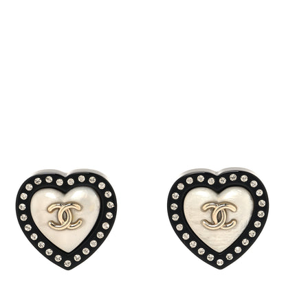 Chanel Resin Crystal CC Heart Earrings Black Gold 1 of 5