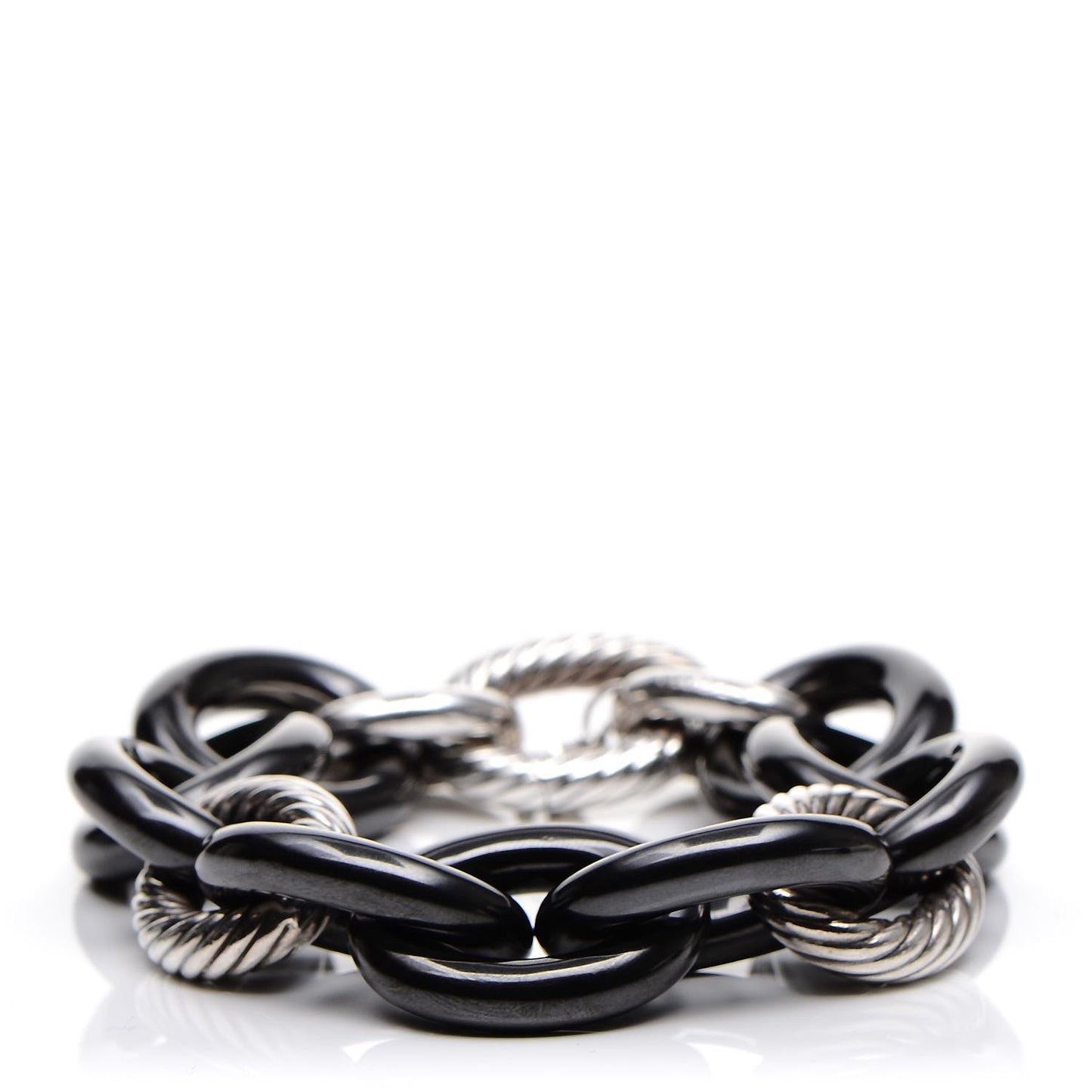 Sterling Silver Ceramic Link Bracelet Black