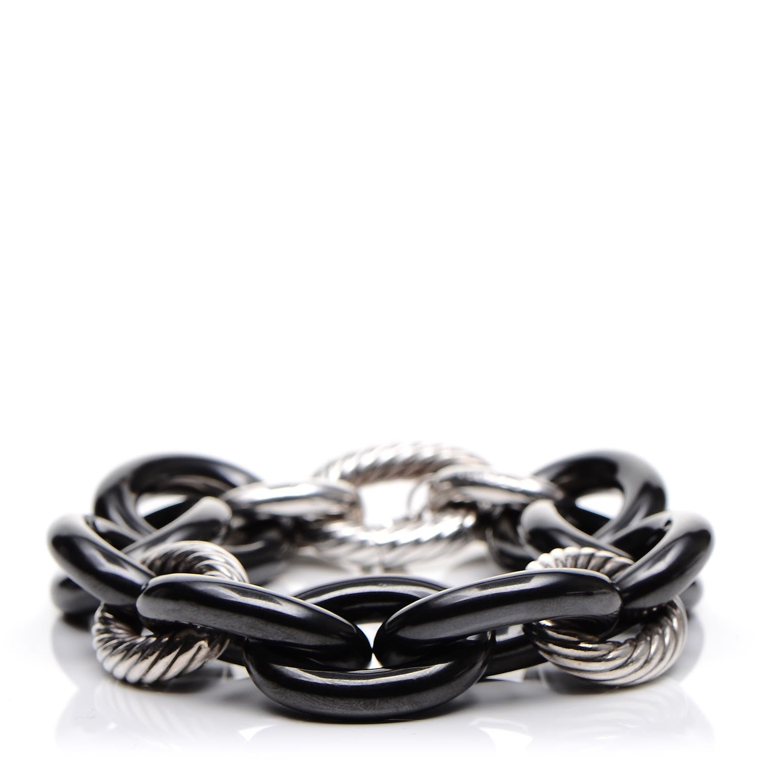 David Yurman Sterling Silver Ceramic Link Bracelet Black 1 of 3