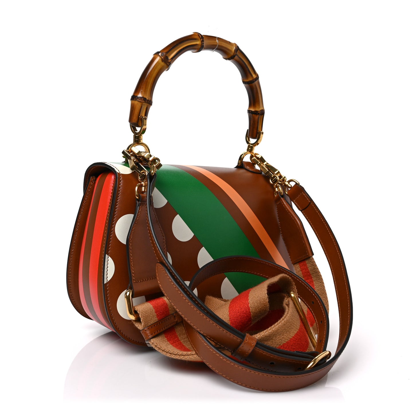 Calfskin Geometric Print Medium Bamboo 1947 Top Handle Bag Brown