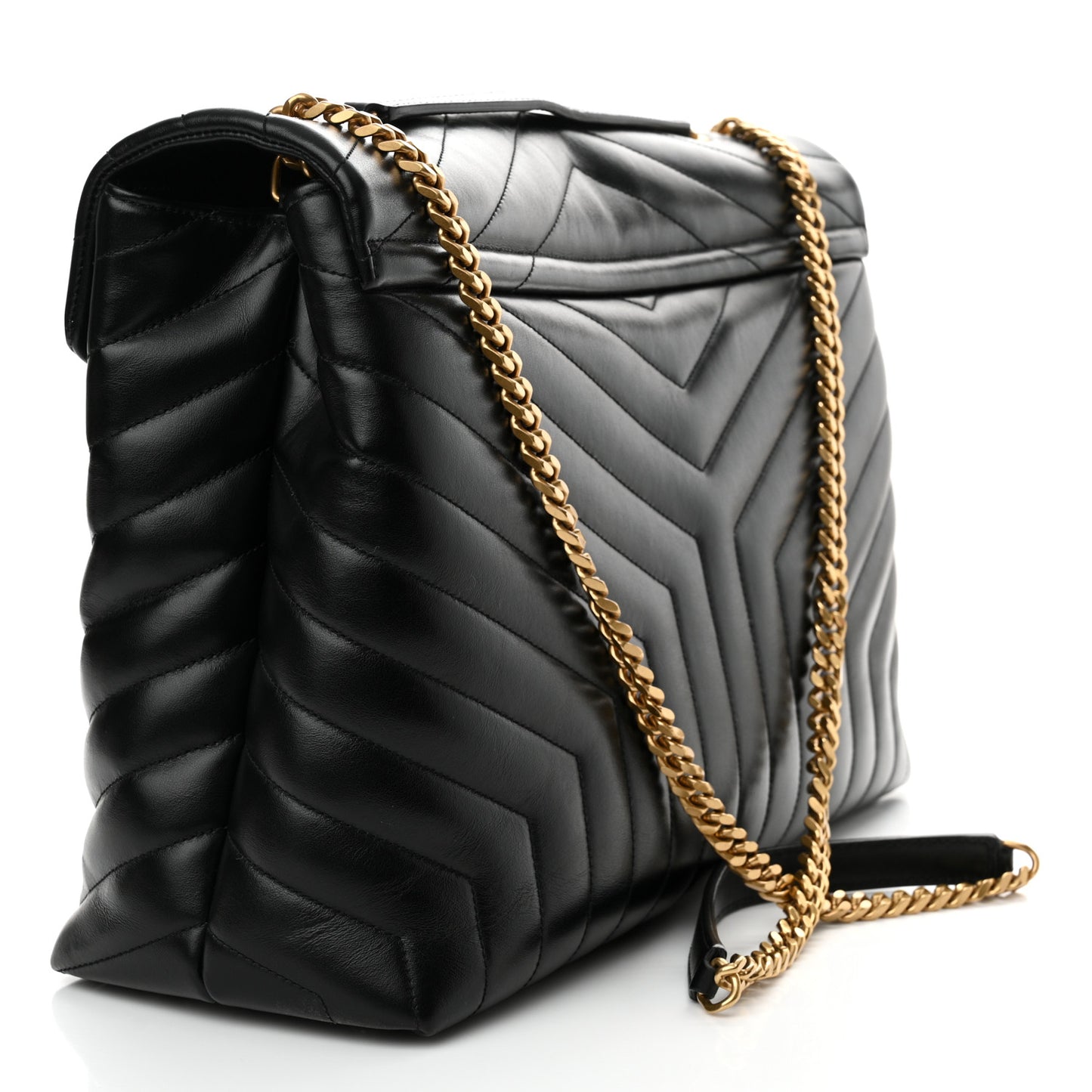 Calfskin Y Quilted Monogram Large Loulou Chain Satchel Black