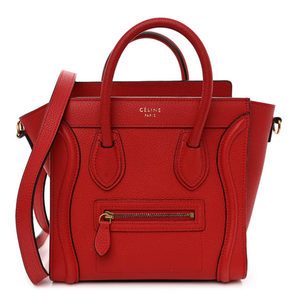 Celine Drummed Calfskin Nano Luggage Coquelicot 1 of 12