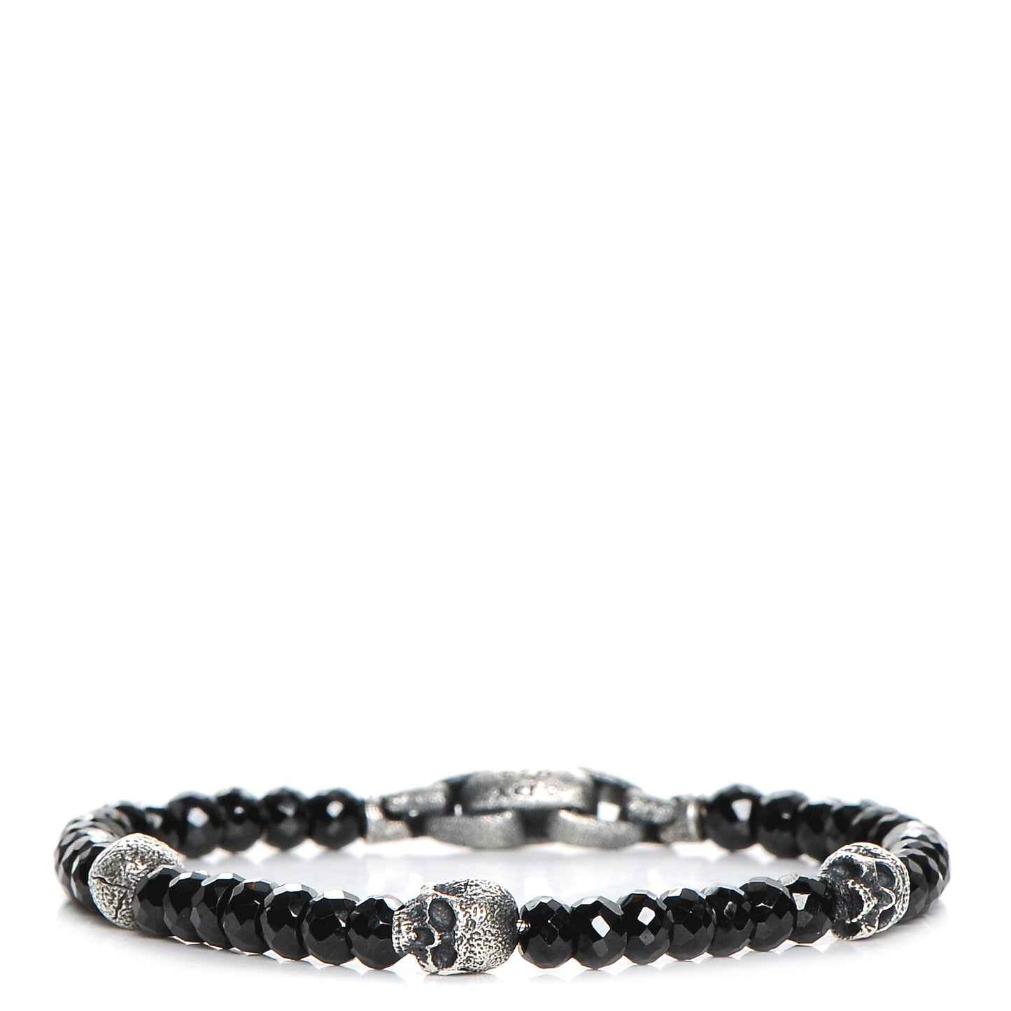 Sterling Silver Black Spinel 5mm Spiritual Beads Skull Station Bracelet