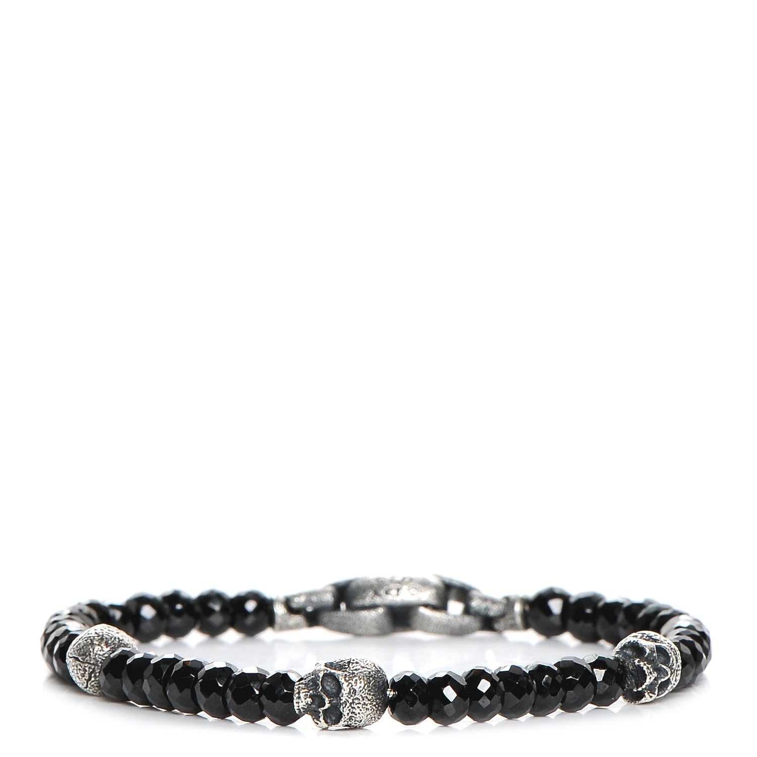 David Yurman Sterling Silver Black Spinel 5mm Spiritual Beads Skull Station Bracelet 1 of 7