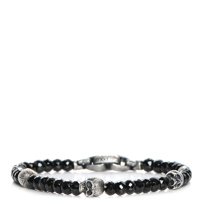 David Yurman Sterling Silver Black Spinel 5mm Spiritual Beads Skull Station Bracelet 1 of 7
